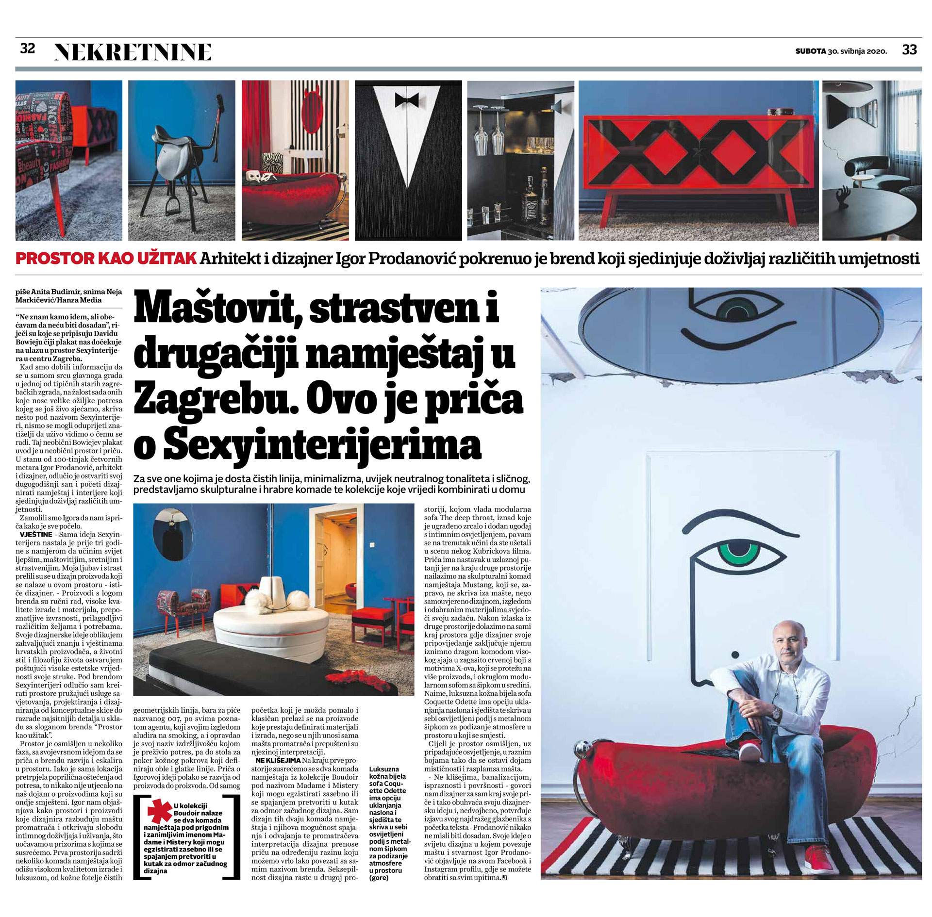 Članak o Igoru Prodanoviću i Sexyinterijerima u Jutarnjem listu i Dom & Dizajn magazinu