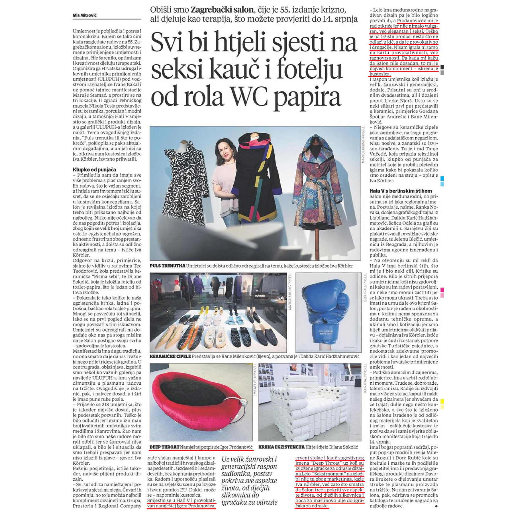 Članak o Igoru Prodanoviću i Sexyinterijerima na 55. Zagrebačkom salonu primijenjene umjetnosti i dizajna u Večernjem listu