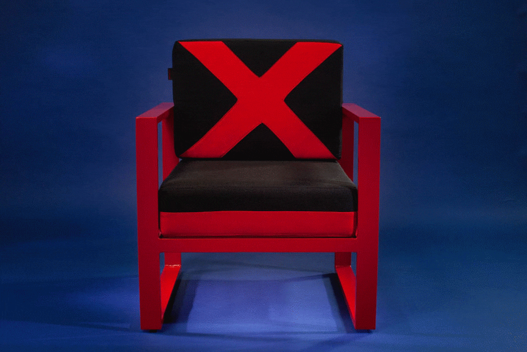 X Armchair black red aluminum armchair