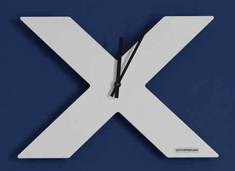 X Wall Clock x-shaped white plexiglas high gloss clock