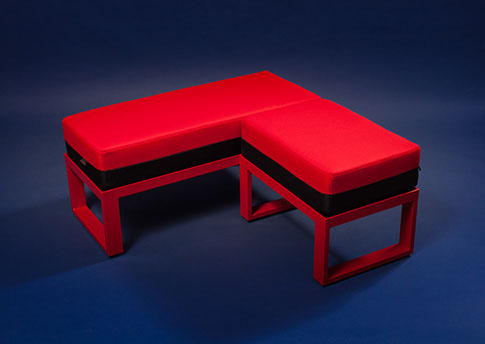 XXX Tabouret and Coffee Table aluminum black and red tabouret and table